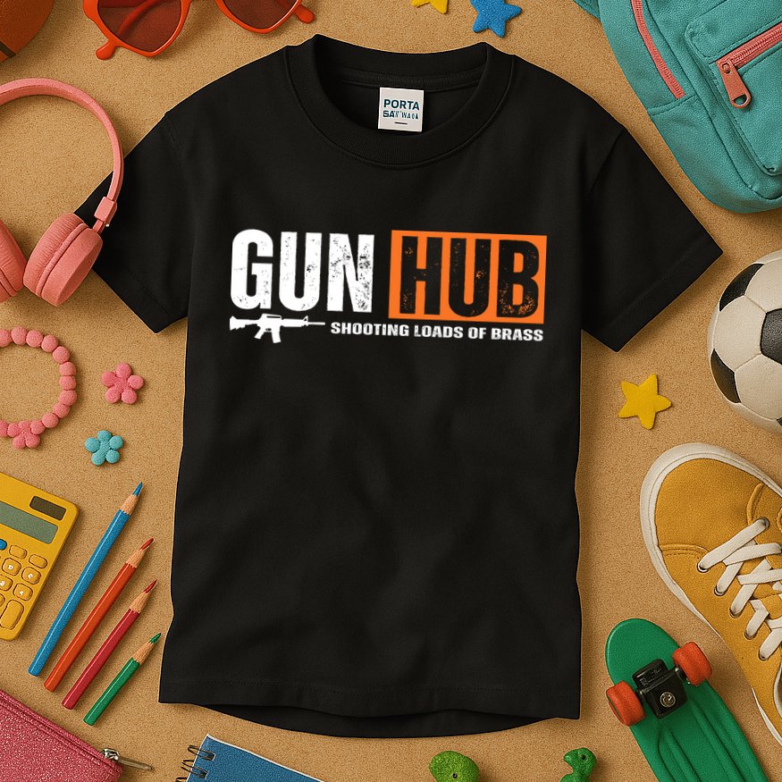 Gun Hub Shooting Loads Of Brass Kids T-Shirt