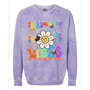 Groovy Hippie Smile Third Grade Vibes Back To School Gift Colorblast Crewneck Sweatshirt