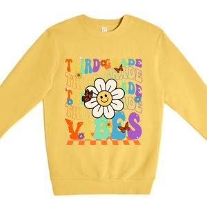 Groovy Hippie Smile Third Grade Vibes Back To School Gift Premium Crewneck Sweatshirt