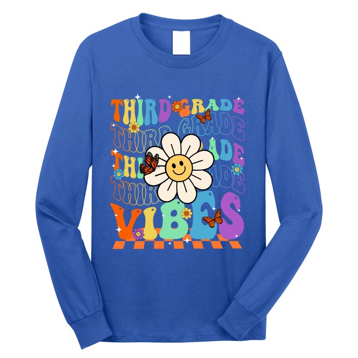 Groovy Hippie Smile Third Grade Vibes Back To School Gift Long Sleeve Shirt