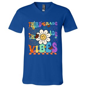 Groovy Hippie Smile Third Grade Vibes Back To School Gift V-Neck T-Shirt