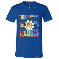 Groovy Hippie Smile Third Grade Vibes Back To School Gift V-Neck T-Shirt