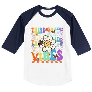 Groovy Hippie Smile Third Grade Vibes Back To School Gift Baseball Sleeve Shirt