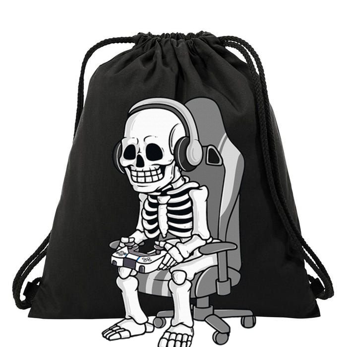 Gaming Halloween Skeleton Scary Gamer Drawstring Bag