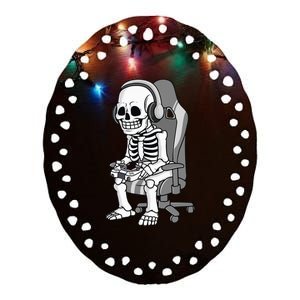 Gaming Halloween Skeleton Scary Gamer Ceramic Oval Ornament