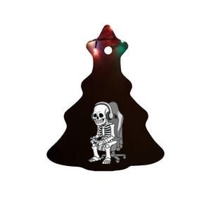 Gaming Halloween Skeleton Scary Gamer Ceramic Tree Ornament