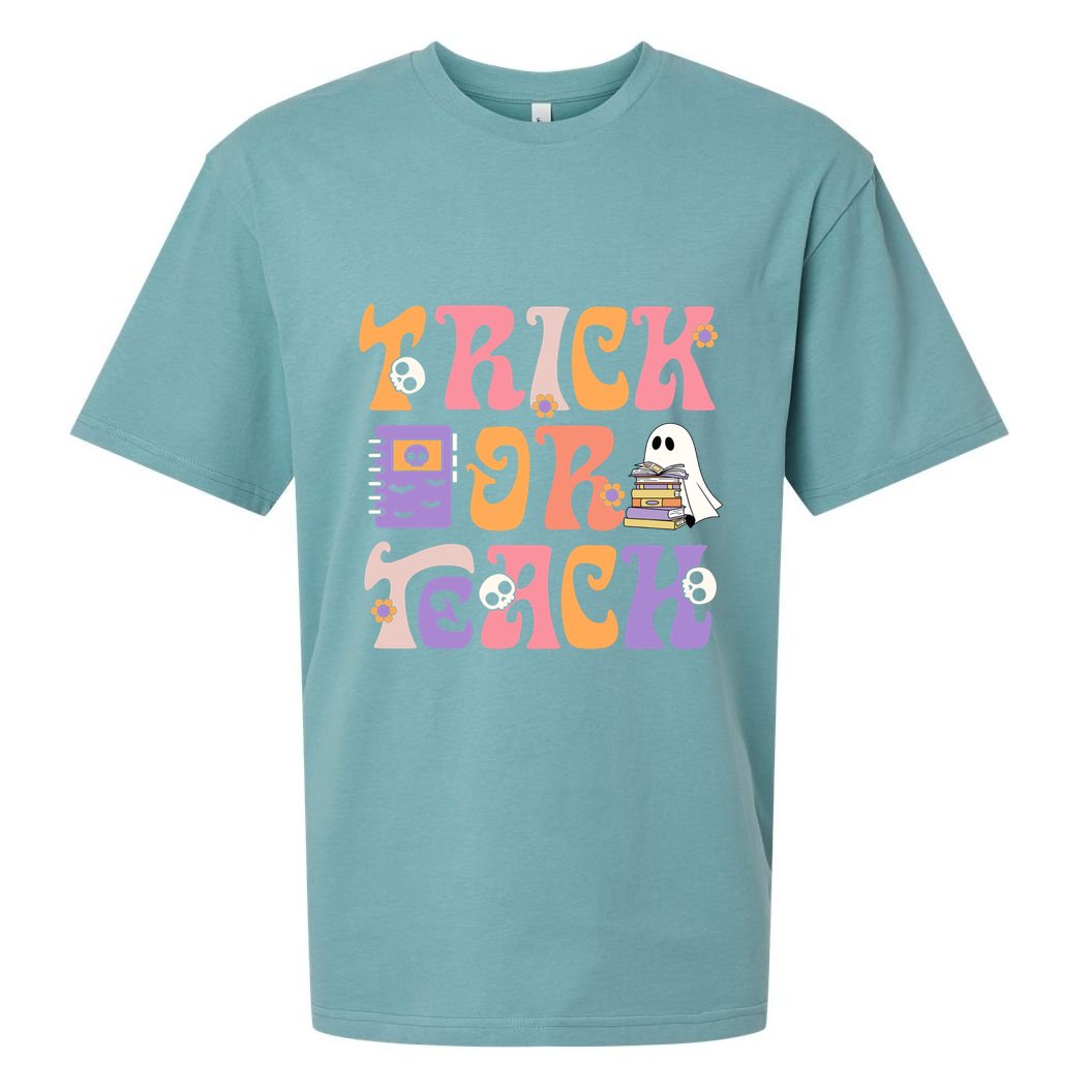 Groovy Halloween Spooky Teachers Trick Or Teach Students Meaningful Gift Sueded Cloud Jersey T-Shirt