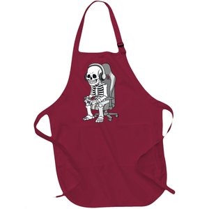 Gaming Halloween Skeleton Scary Gamer Full-Length Apron With Pockets