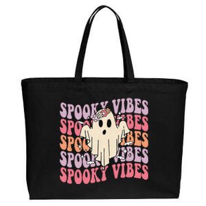 Groovy Halloween Spooky Vibes Retro Floral Ghost Costume Cotton Canvas Jumbo Tote