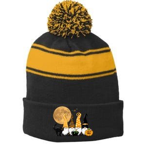 Gnome Halloween Squad Festive Stripe Pom Pom Beanie