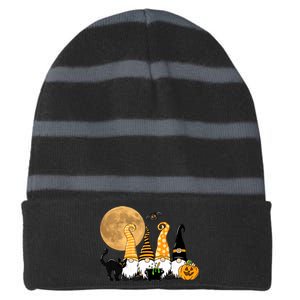 Gnome Halloween Squad Festive Striped Beanie with Solid Band