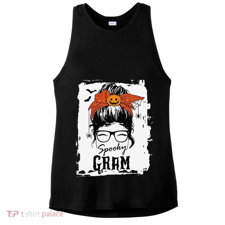 Gram Halloween Spooky Spider Messy Bun Hair Ladies PosiCharge Tri-Blend Wicking Tank