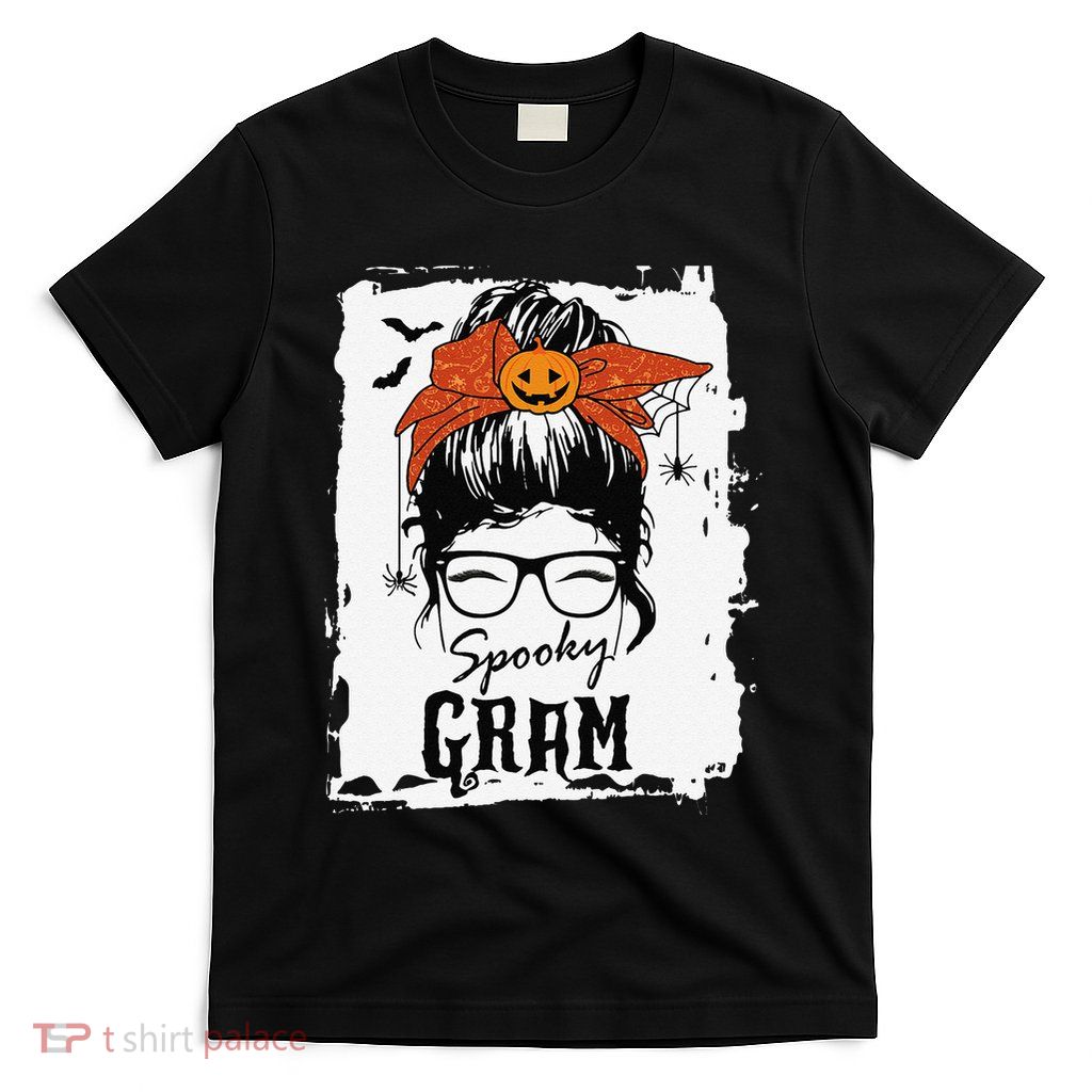 Gram Halloween Spooky Spider Messy Bun Hair T-Shirt