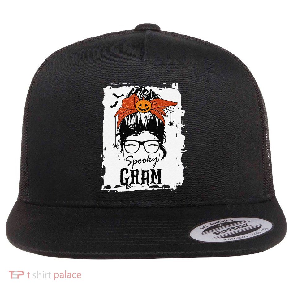 Gram Halloween Spooky Spider Messy Bun Hair Flatbill Hat