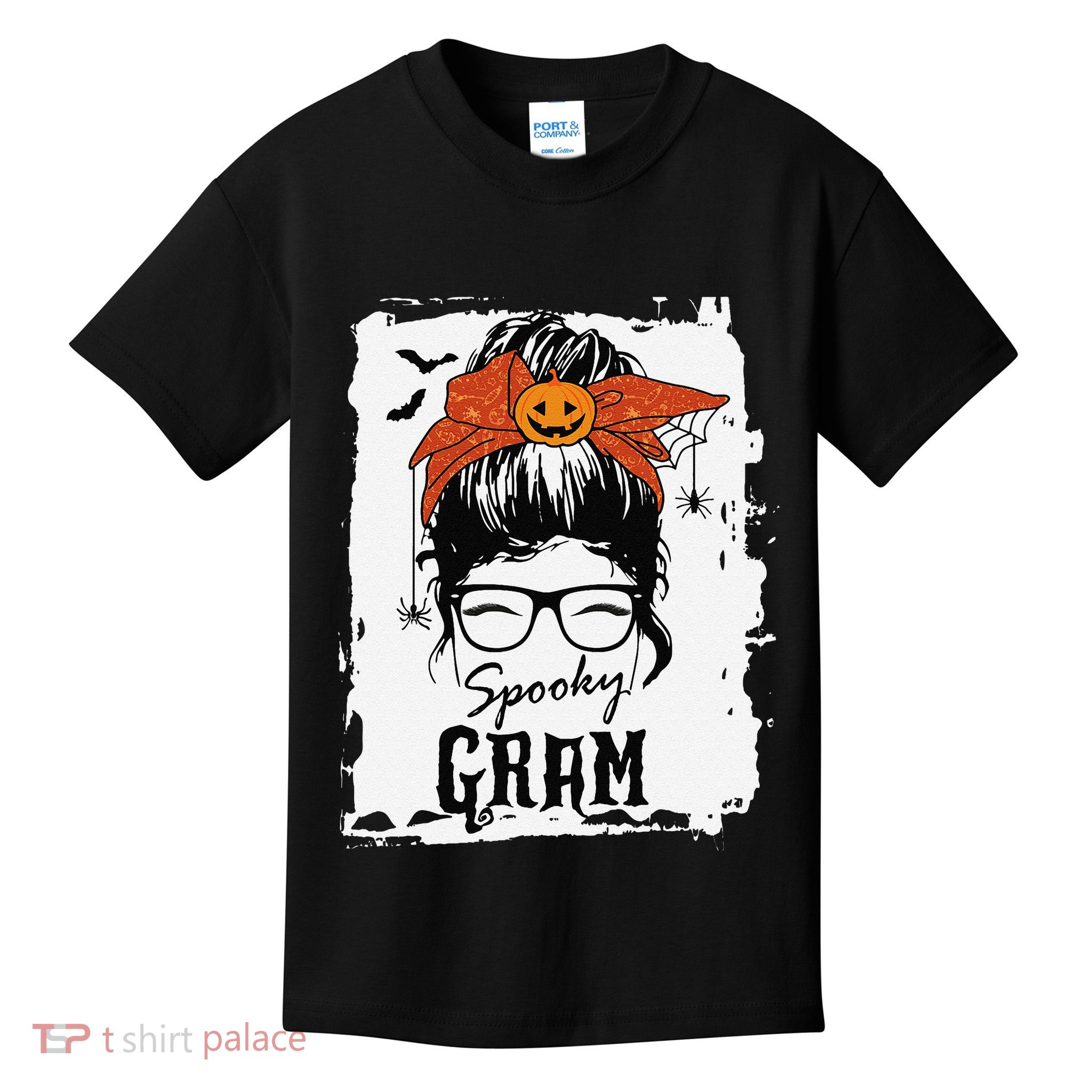 Gram Halloween Spooky Spider Messy Bun Hair Kids T-Shirt