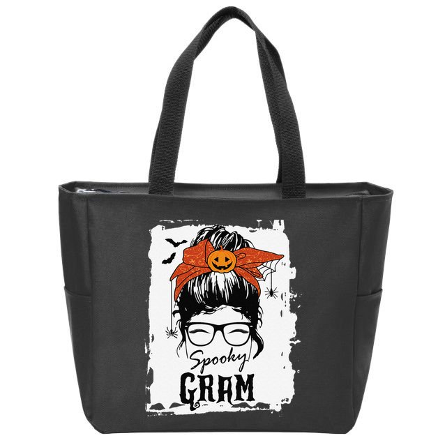 Gram Halloween Spooky Spider Messy Bun Hair Zip Tote Bag
