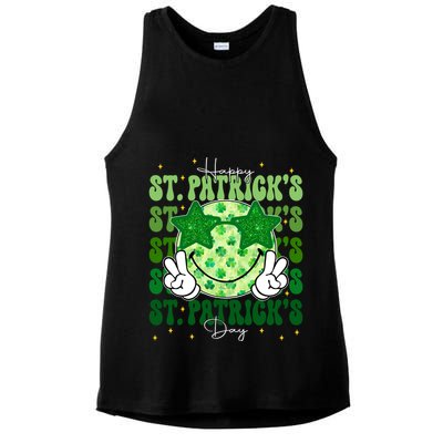 Groovy Happy St Patricks Day Shamrock Ladies PosiCharge Tri-Blend Wicking Tank