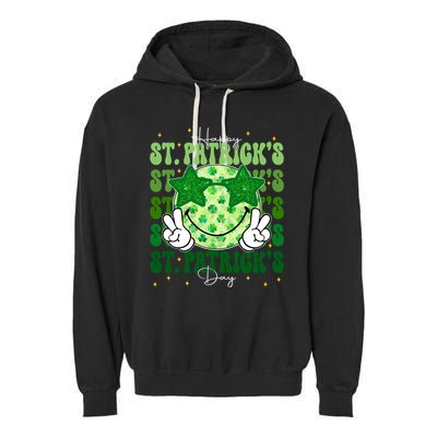 Groovy Happy St Patricks Day Shamrock Garment-Dyed Fleece Hoodie