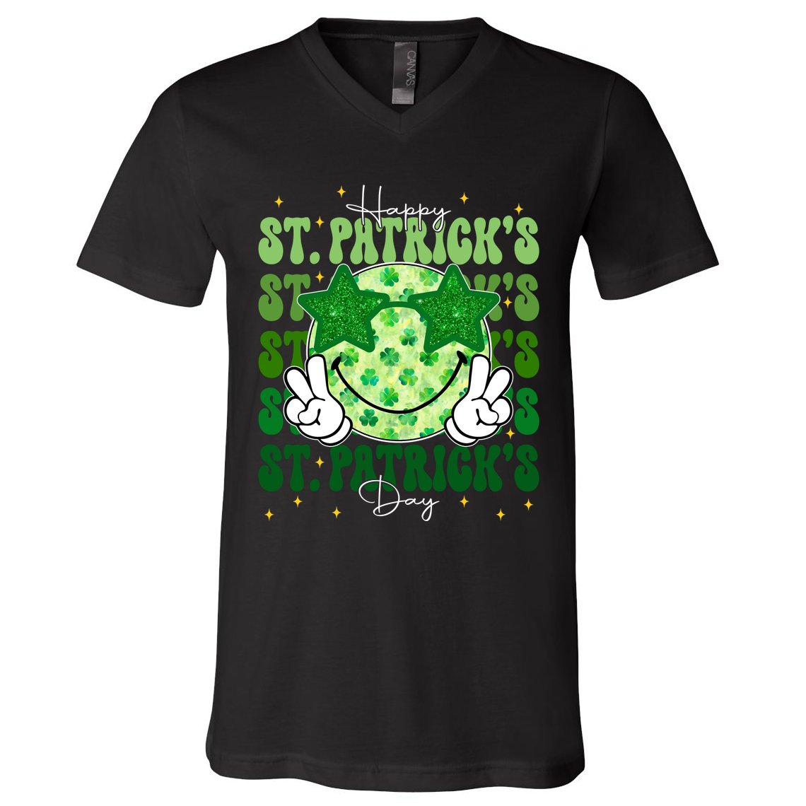 Groovy Happy St Patricks Day Shamrock V-Neck T-Shirt