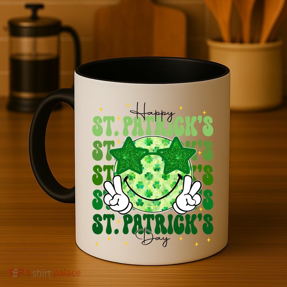 Groovy Happy St Patricks Day Shamrock Mug