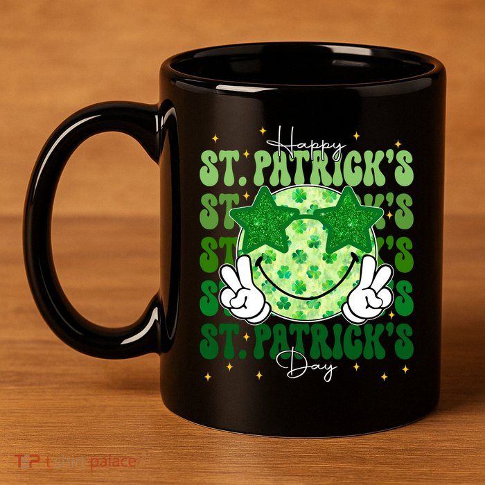 Groovy Happy St Patricks Day Shamrock 11oz C Handle Ceramic Mug