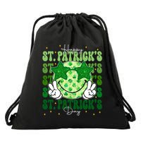 Groovy Happy St Patricks Day Shamrock Drawstring Bag