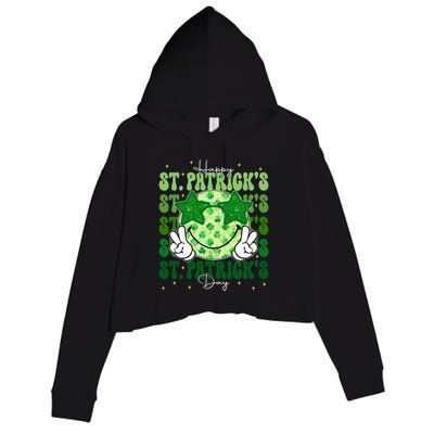 Groovy Happy St Patricks Day Shamrock Crop Fleece Hoodie