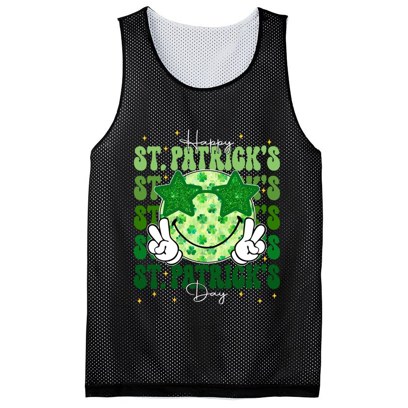 Groovy Happy St Patricks Day Shamrock Mesh Reversible Basketball Jersey Tank
