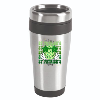 Groovy Happy St Patricks Day Shamrock 16oz Travel Tumbler