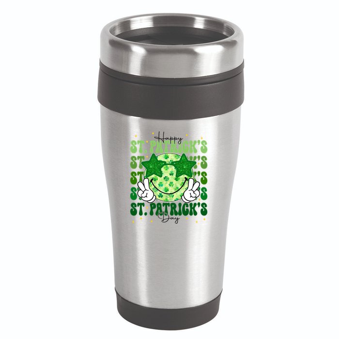 Groovy Happy St Patricks Day Shamrock 16oz Travel Tumbler
