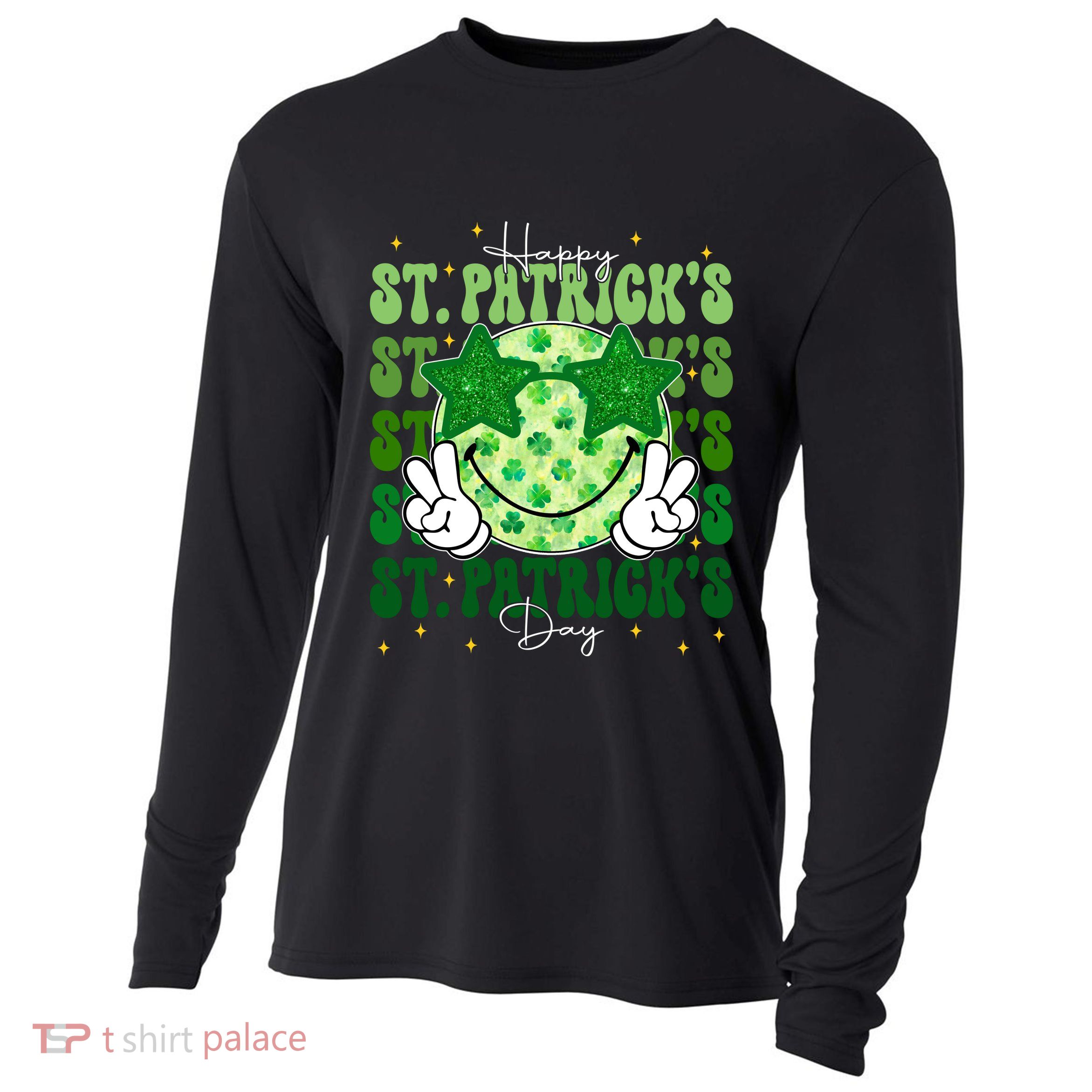 Groovy Happy St Patricks Day Shamrock Cooling Performance Long Sleeve Crew