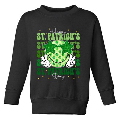 Groovy Happy St Patricks Day Shamrock Toddler Sweatshirt