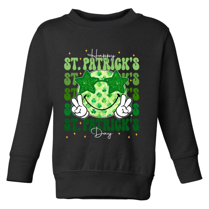 Groovy Happy St Patricks Day Shamrock Toddler Sweatshirt