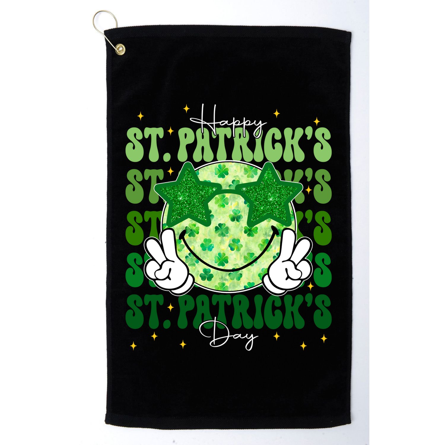 Groovy Happy St Patricks Day Shamrock Golf Towel