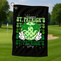 Groovy Happy St Patricks Day Shamrock Golf Towel