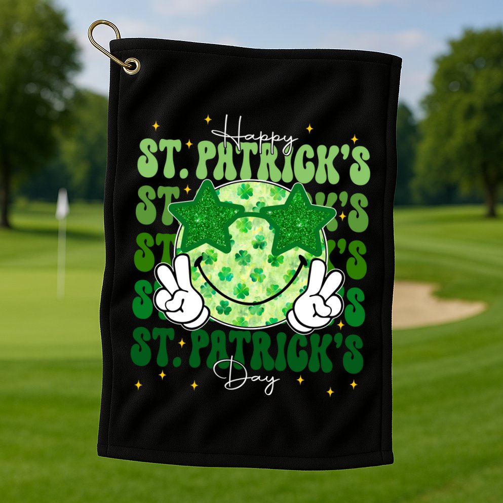 Groovy Happy St Patricks Day Shamrock Golf Towel