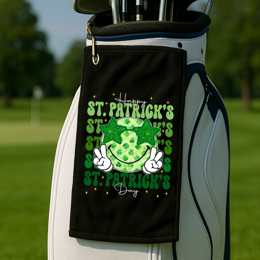 Groovy Happy St Patricks Day Shamrock Golf Towel