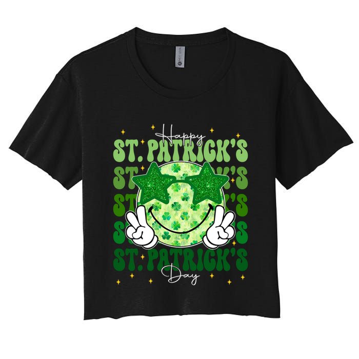 Groovy Happy St Patricks Day Shamrock Crop Top