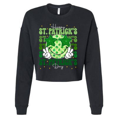 Groovy Happy St Patricks Day Shamrock Cropped Pullover Crew