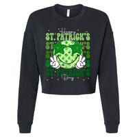 Groovy Happy St Patricks Day Shamrock Cropped Pullover Crew