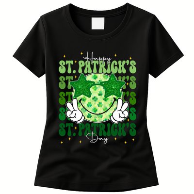Groovy Happy St Patricks Day Shamrock Womens T-Shirt