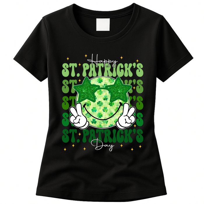 Groovy Happy St Patricks Day Shamrock Womens T-Shirt