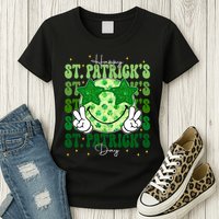 Groovy Happy St Patricks Day Shamrock Womens T-Shirt