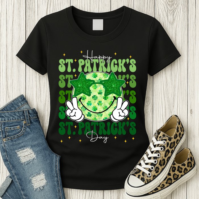 Groovy Happy St Patricks Day Shamrock Womens T-Shirt