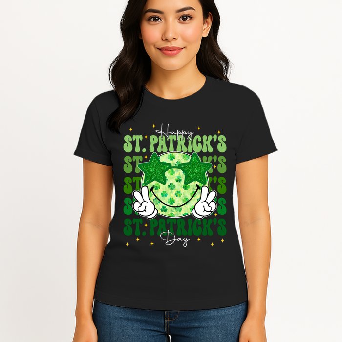 Groovy Happy St Patricks Day Shamrock Womens T-Shirt