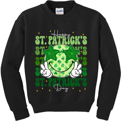Groovy Happy St Patricks Day Shamrock Kids Sweatshirt
