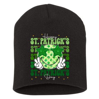 Groovy Happy St Patricks Day Shamrock Short Acrylic Beanie