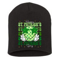 Groovy Happy St Patricks Day Shamrock Short Acrylic Beanie