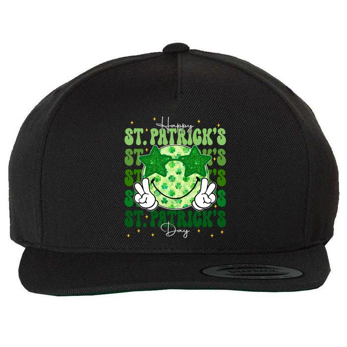 Groovy Happy St Patricks Day Shamrock Wool Snapback Cap