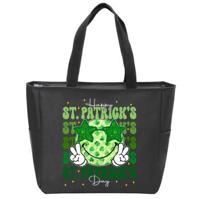 Groovy Happy St Patricks Day Shamrock Zip Tote Bag